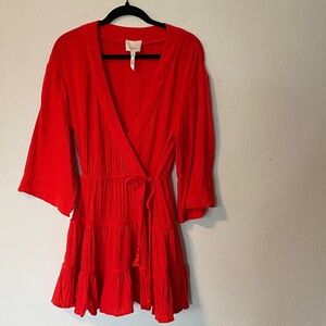 Cinq à Sept Torey Mini Cover-up Wrap Dress in Vibrant Red